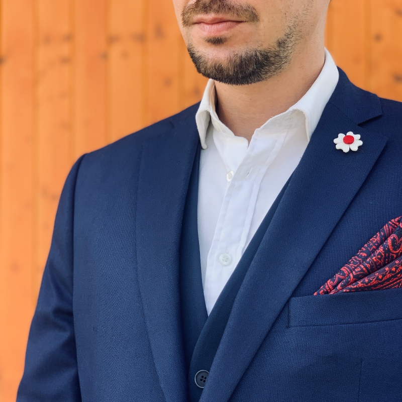 Modro - červený kapesníček do saka Paisley 