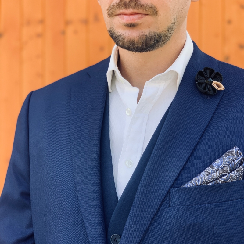 Modro - hnědý kapesníček do saka Paisley 