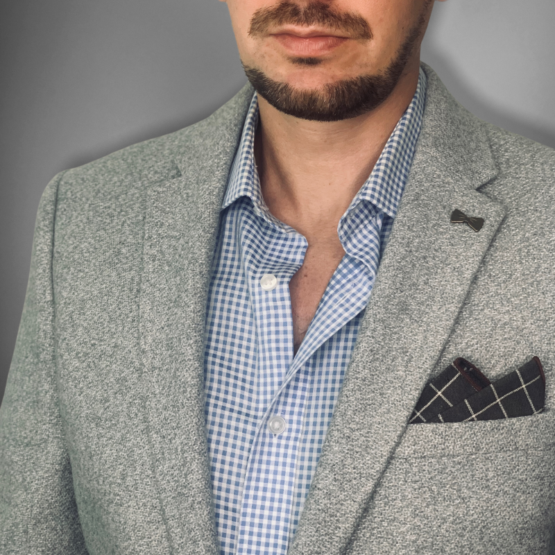 Hnědý kapesníček do saka Cotton Mříž