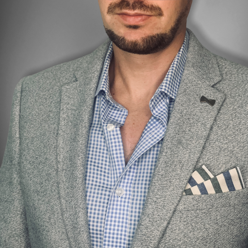 Bílo - zeleno - modrý kapesníček do saka Cotton stripes