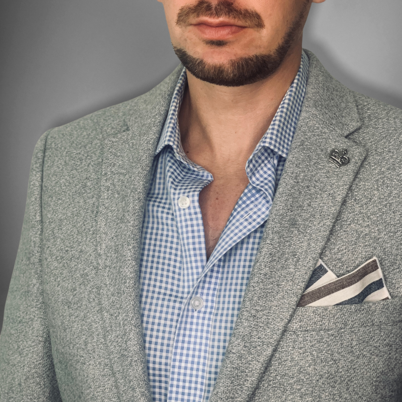 Bílo - hnědo - modrý kapesníček do saka Cotton stripes