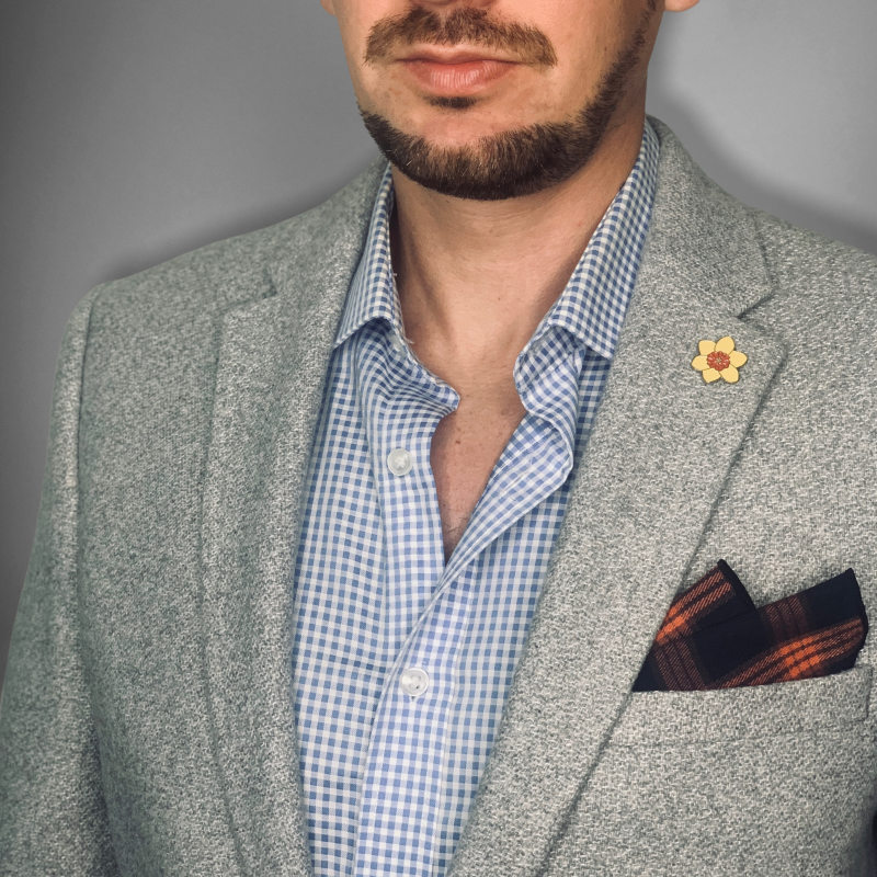 Modro - oranžový kapesníček do saka Cotton square 