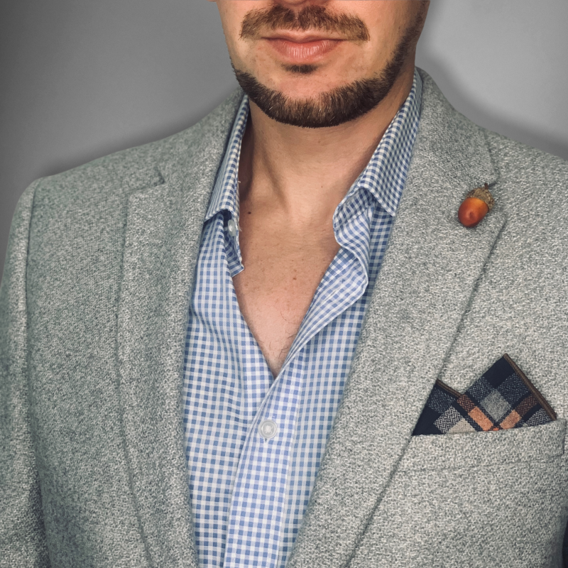 Tmavě modro - oranžový kapesníček do saka Cotton square 