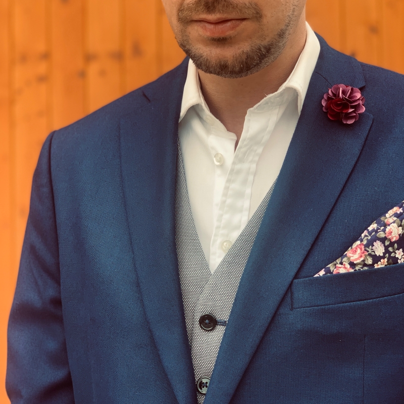 Modro - růžový kapesník do saka Rose