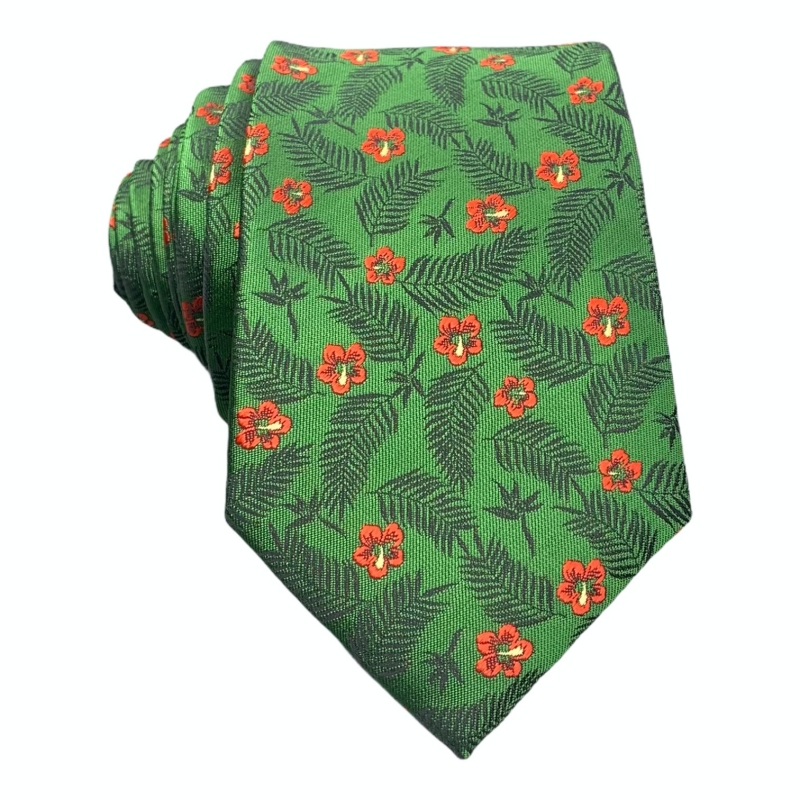 Zelená kravata Květiny 