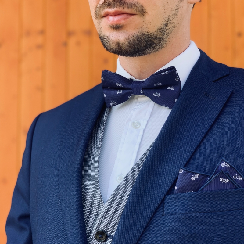 Modrý set - kravata, motýlek a kapesník Kolo 