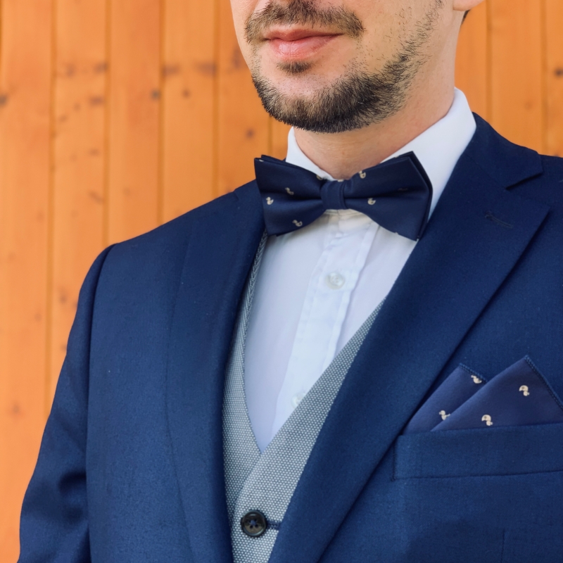 Modrý set - kravata, motýlek a kapesník Kachnička 