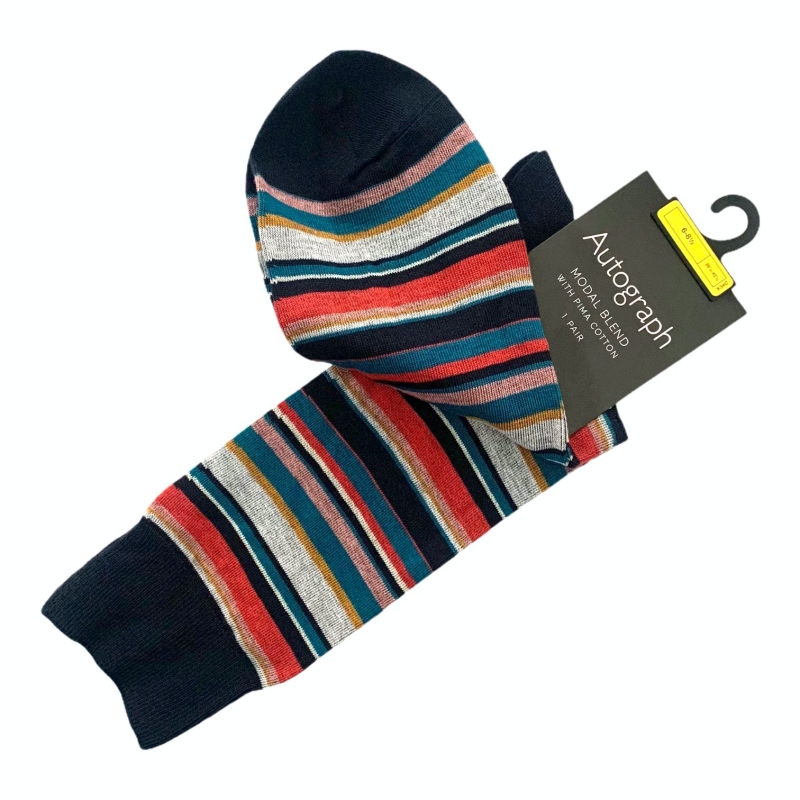 Modré ponožky Marks and Spencer Autograph Stripes EU 39.5 - 42.5