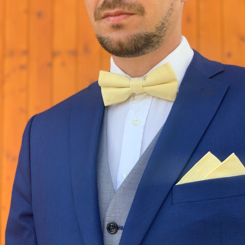 Žlutý set kravata, motýlek a kapesník Cotton color