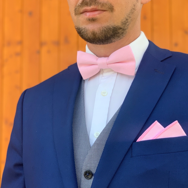 Růžový set kravata, motýlek a kapesník Cotton color
