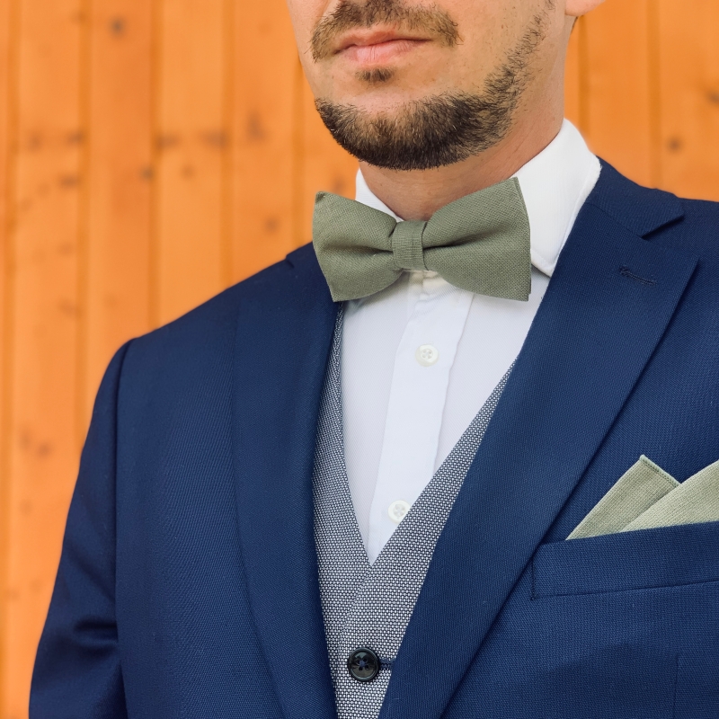 Tmavě zelený set kravata, motýlek a kapesník Cotton color