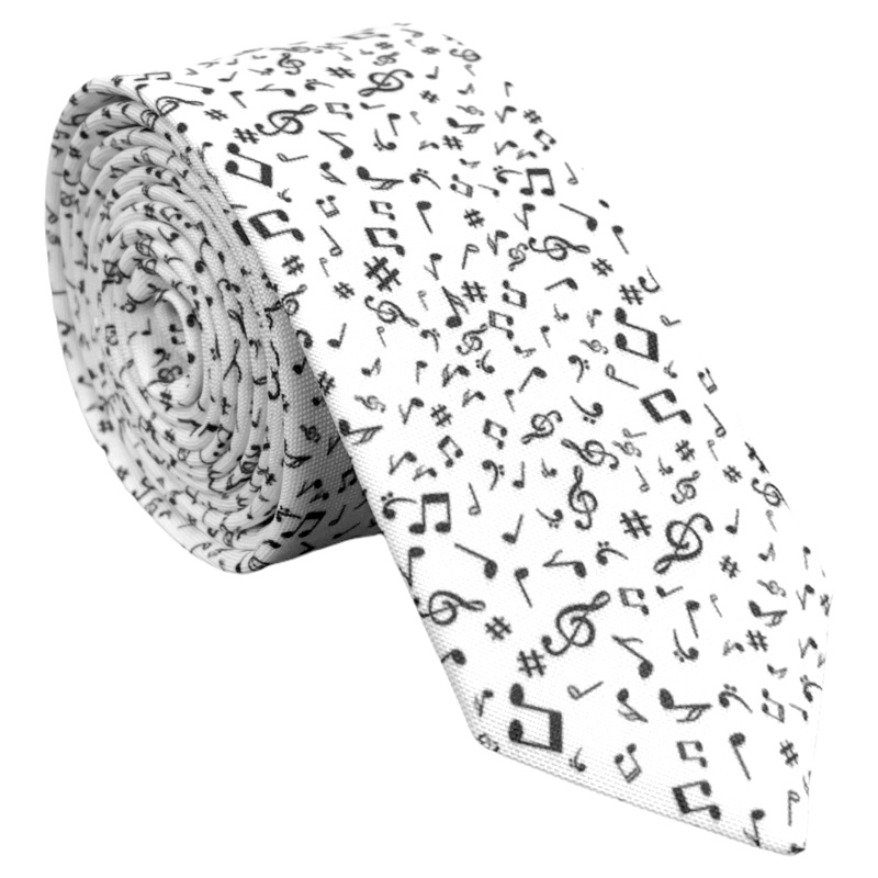 Bílá kravata Hudební klíč a noty 