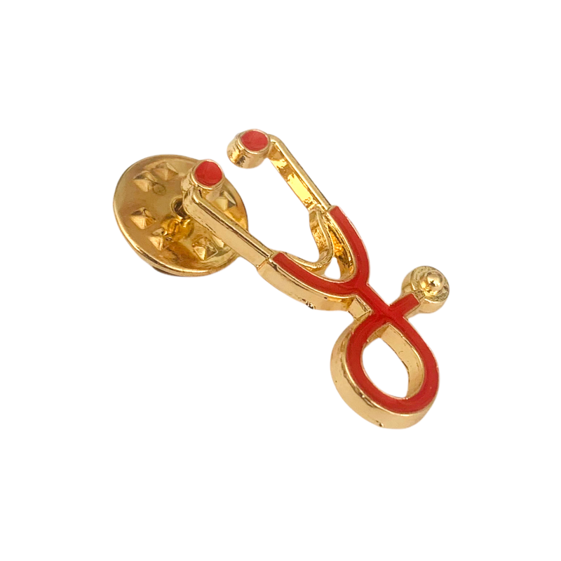 Zlato - červená brož Stetoskop 