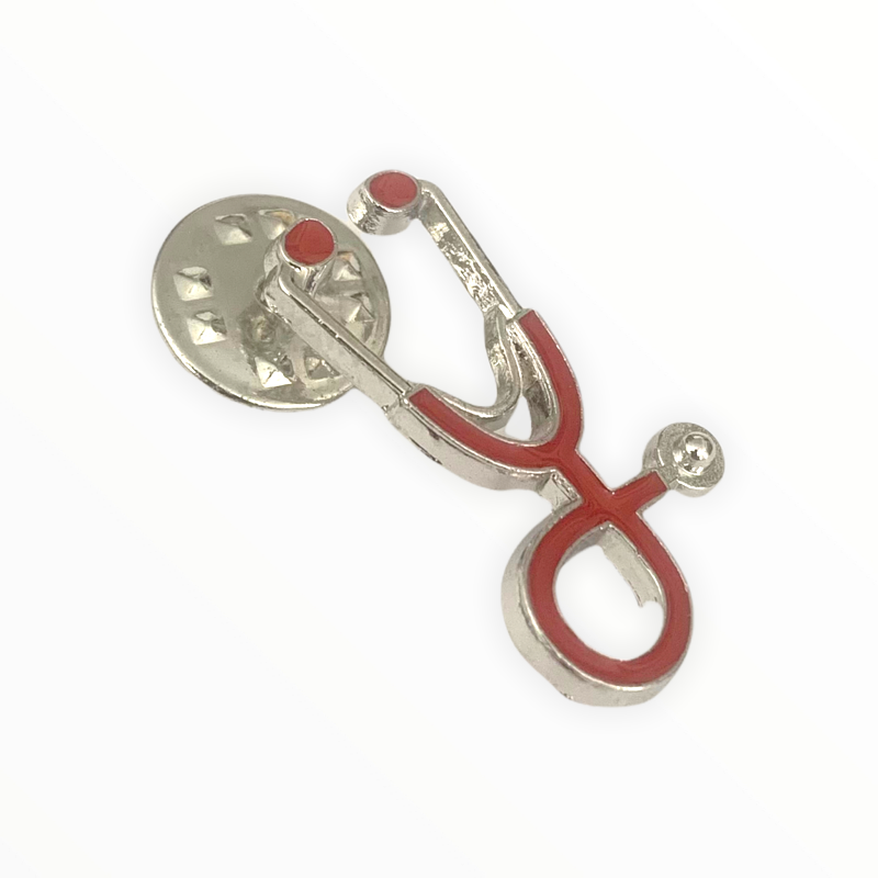 Stříbrno - červená brož Stetoskop 