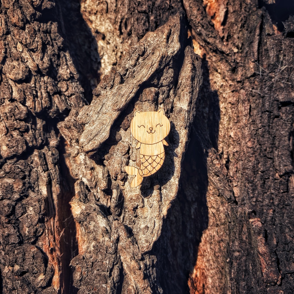 Dřevěná brož Catfish