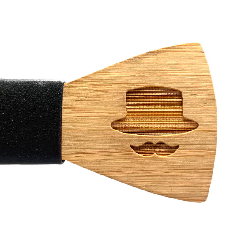 Dřevěný pánský motýlek Klobouček a knírek