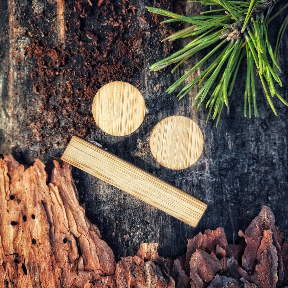 Dřevěný set - spona na kravatu a manžetové knoflíčky Kruh