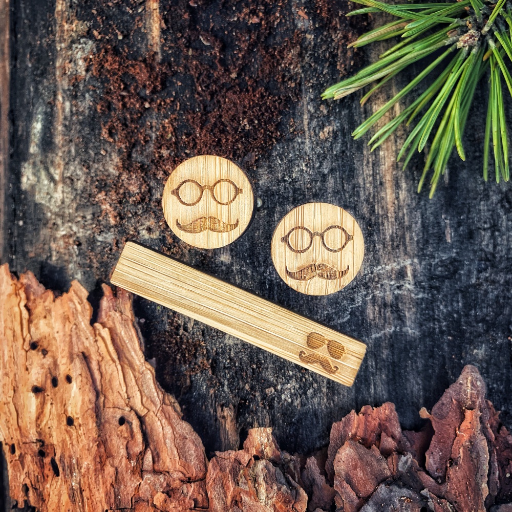 Dřevěný set - spona na kravatu a manžetové knoflíčky Gentleman