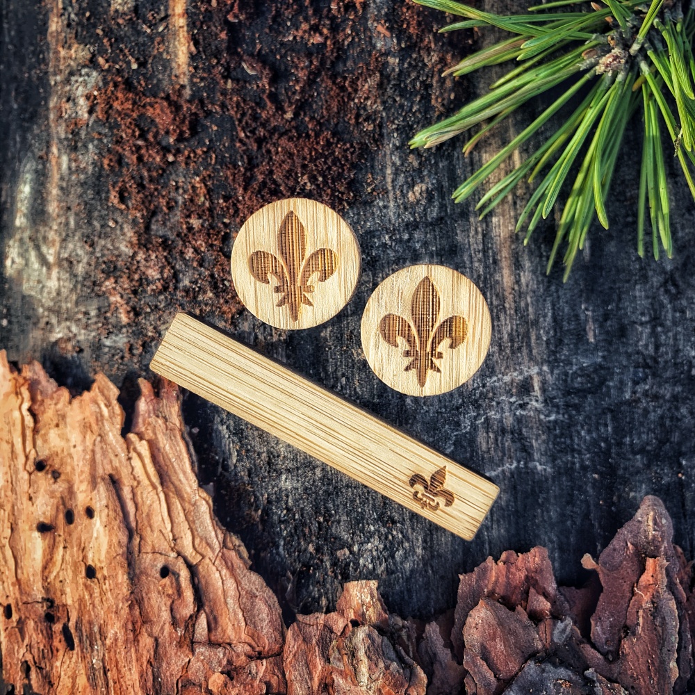 Dřevěný set - spona na kravatu a manžetové knoflíčky Ornament 