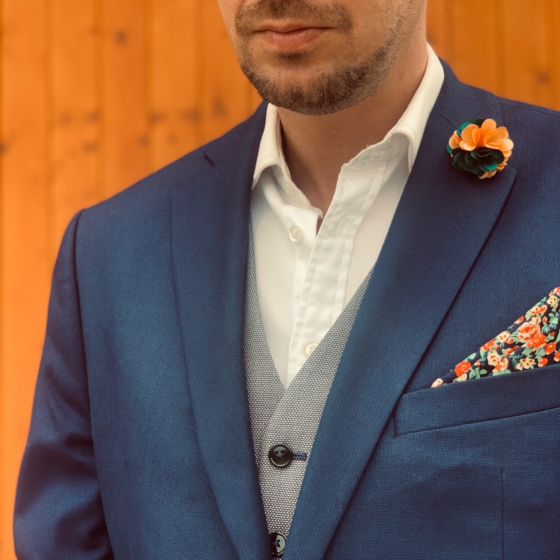 Oranžovo - zelená brož Květina Duo