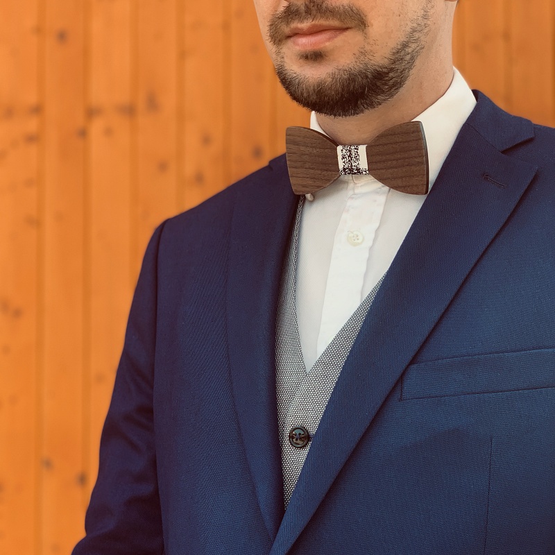 Dřevěný pánský set - motýlek Classic Spray + manžetové knoflíčky 