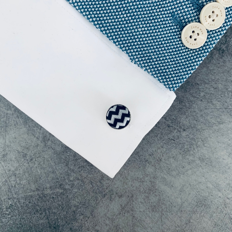 Černo - stříbrný set - kapesník + manžetové knoflíčky Wave