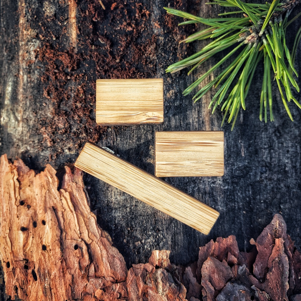 Dřevěný set - spona na kravatu a manžetové knoflíčky Obdelník 