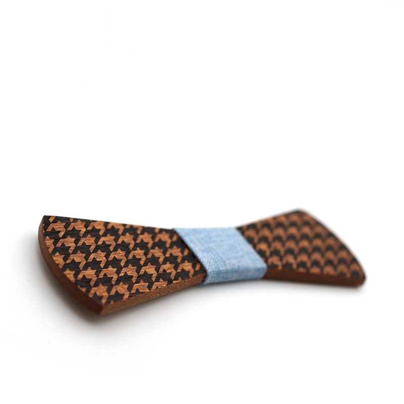 Dřevěný pánský motýlek Mahoosive Doutník Houndstooth - modrásek 