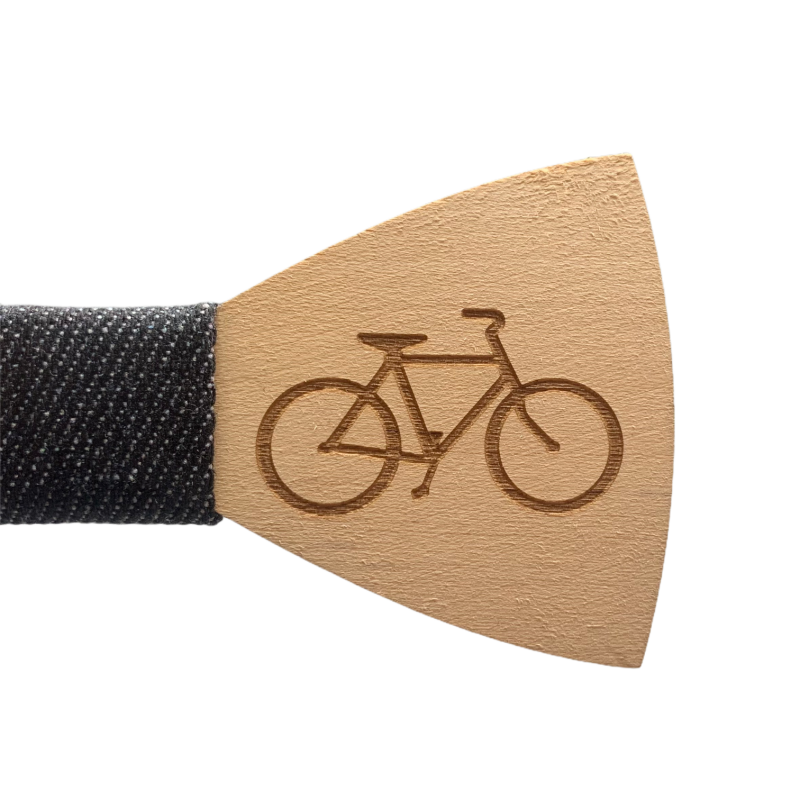 Dřevěný pánský motýlek Horské kolo denim