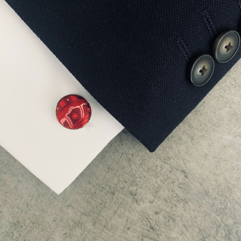 Červený set - motýlek + kapesník + manžetové knoflíčky Vintage 