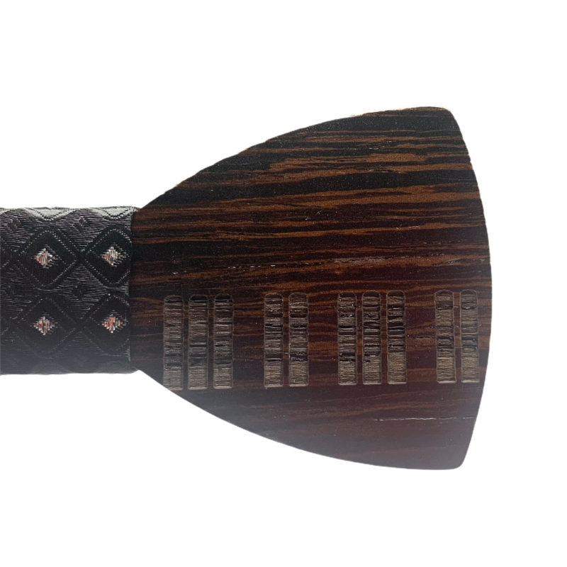 Dřevěný pánský motýlek Piano klávesy Hvězdy černé wenge