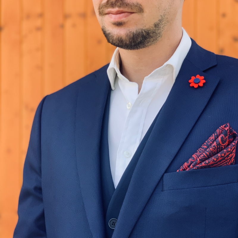 Červeno - modrá brož Čtyřlístek Plsť