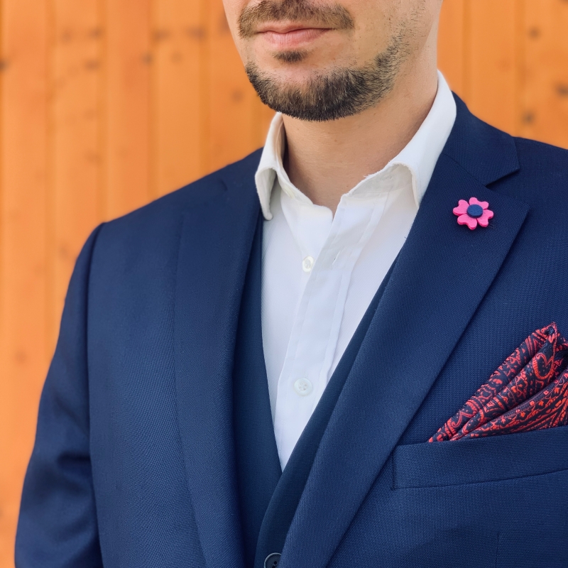 Růžovo - modrá brož Čtyřlístek Plsť