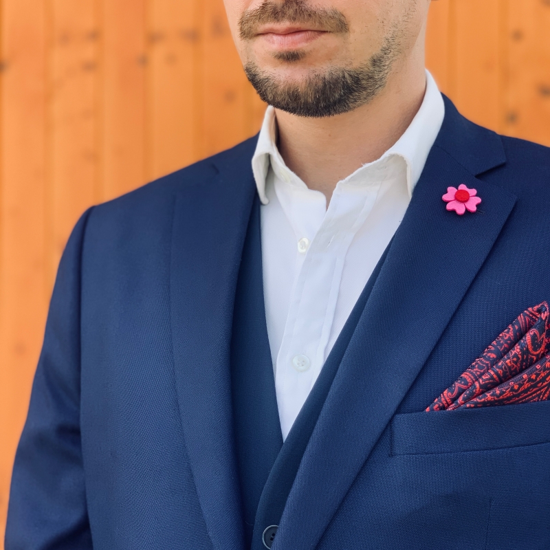 Růžovo - červená brož Čtyřlístek Plsť