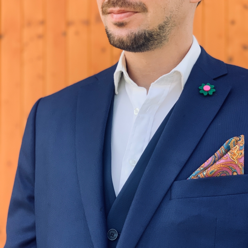 Zeleno - růžová brož Čtyřlístek Plsť