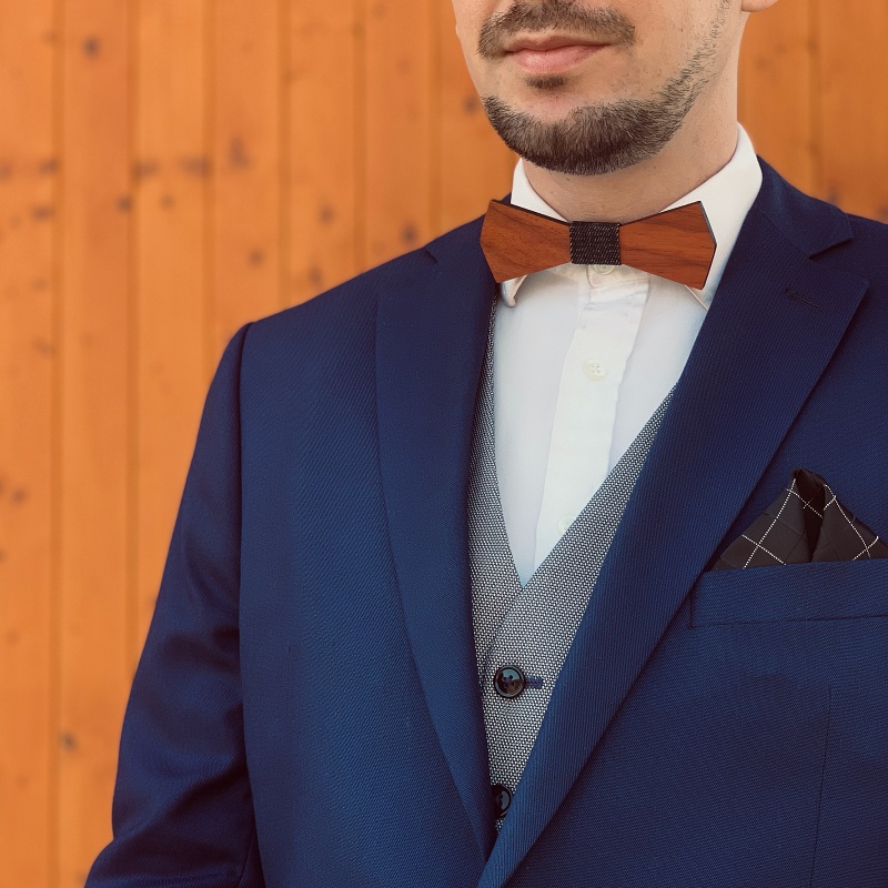 Dřevěný pánský motýlek Slim Black Denim 