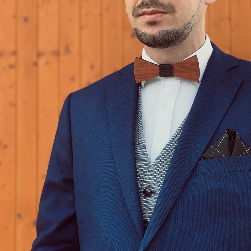 Dřevěný pánský motýlek Slim Black Denim I.