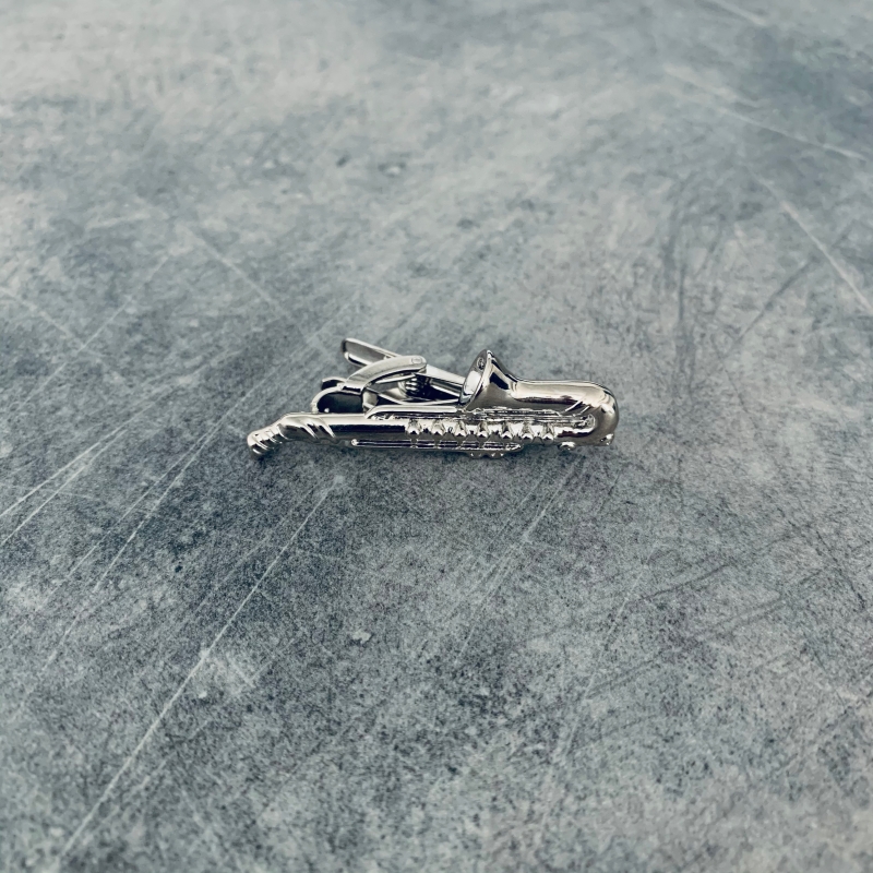 Stříbrný set - spona na kravatu a manžetové knoflíčky Saxofon