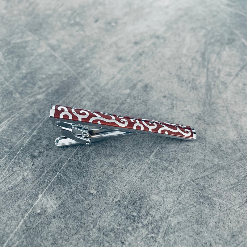 Stříbrno - hnědá spona na kravatu Vintage 