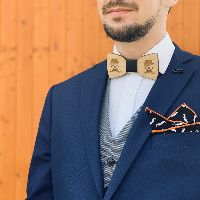 Dřevěný set - motýlek, manžetky + spona na kravatu Gentleman