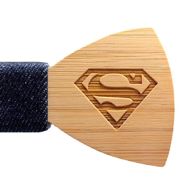 Dřevěný pánský motýlek Superman denim 
