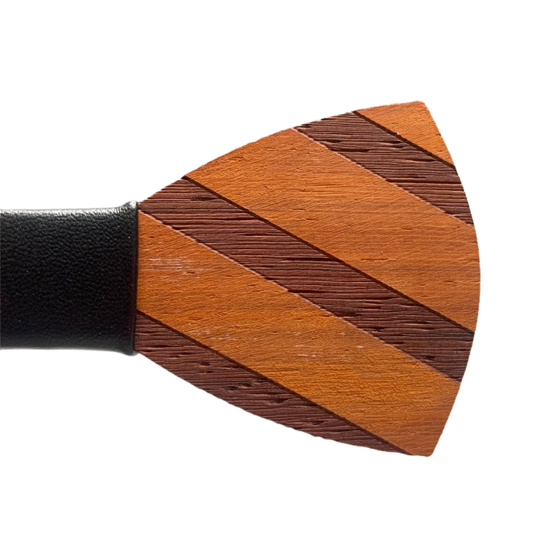 Dřevěný pánský motýlek Stripe leather 