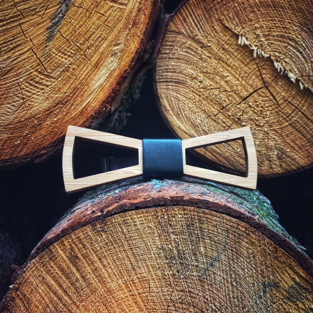 Dřevěný set - motýlek, manžetky + spona na kravatu Vrtule slim 