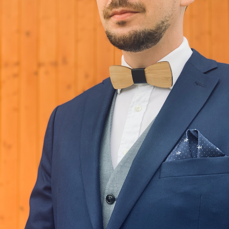 Dřevěný set - motýlek, manžetky + spona na kravatu Klasik I. 