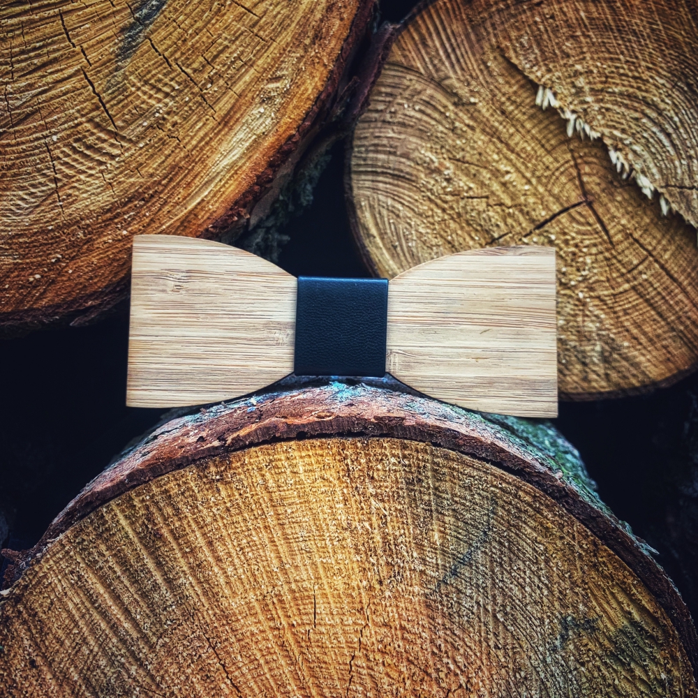 Dřevěný set - motýlek, manžetky + spona na kravatu Klasik III. 