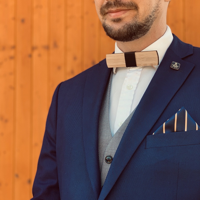 Dřevěný set - motýlek, manžetky + spona na kravatu Finger 