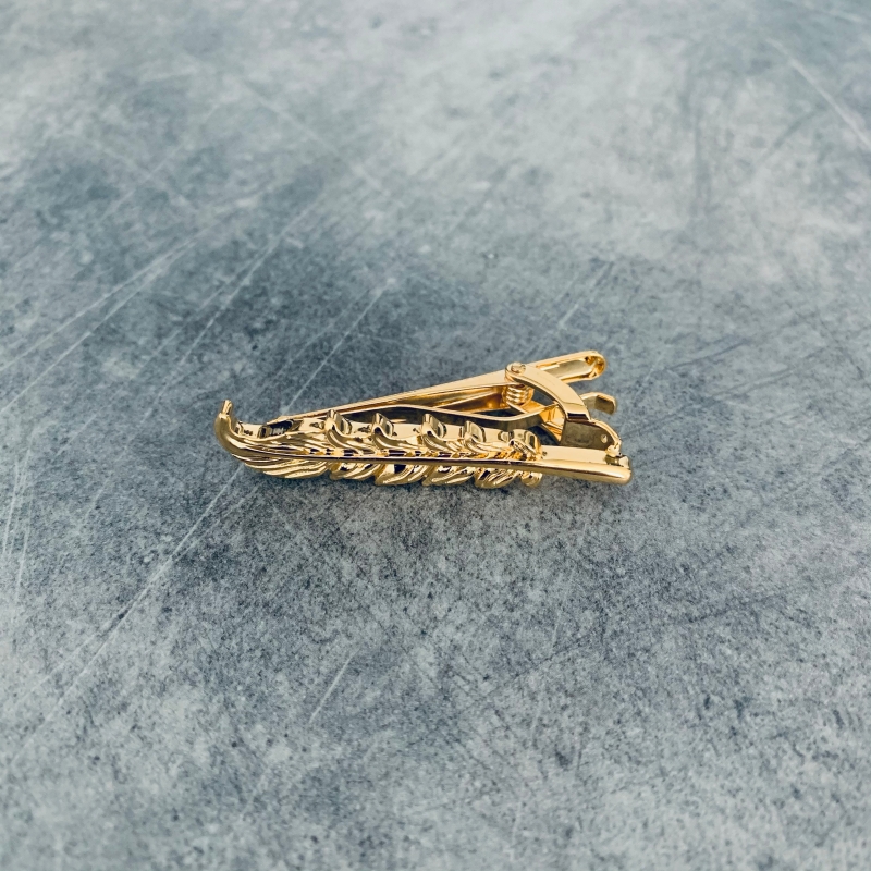 Zlatý set - spona na kravatu a manžetové knoflíčky List 