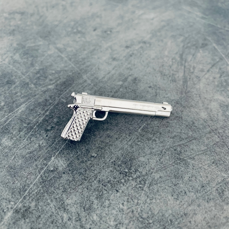 Set - spona na kravatu a manžetové knoflíčky Pistole 9MM + nábojnice 