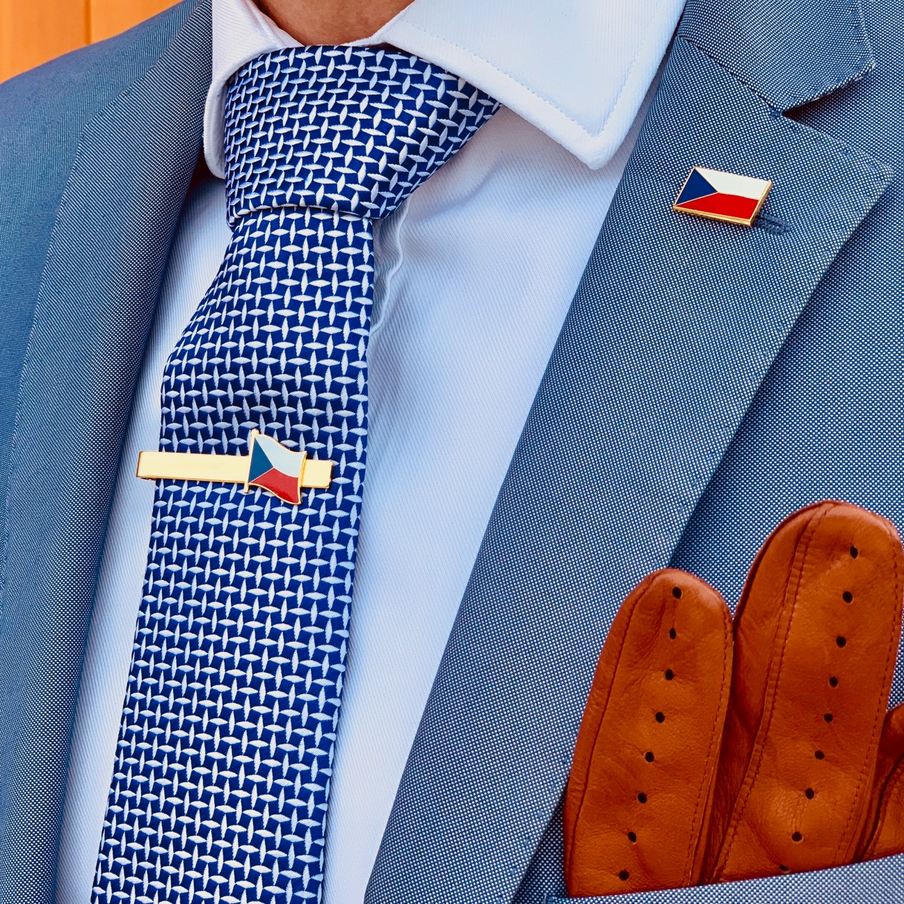 Zlatá spona na kravatu Česká republika vlajka 