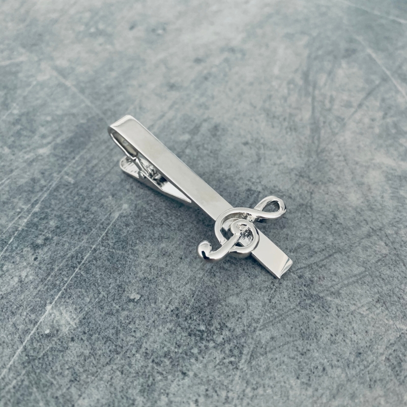 Stříbrný set - spona na kravatu a manžetové knoflíčky Houslový klíč a kytara 